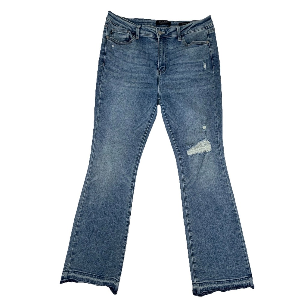 Judy Blue Mid-Rise Bootcut Womens Jeans Sz 15/32 Distressed Raw Hem Boho Stretch